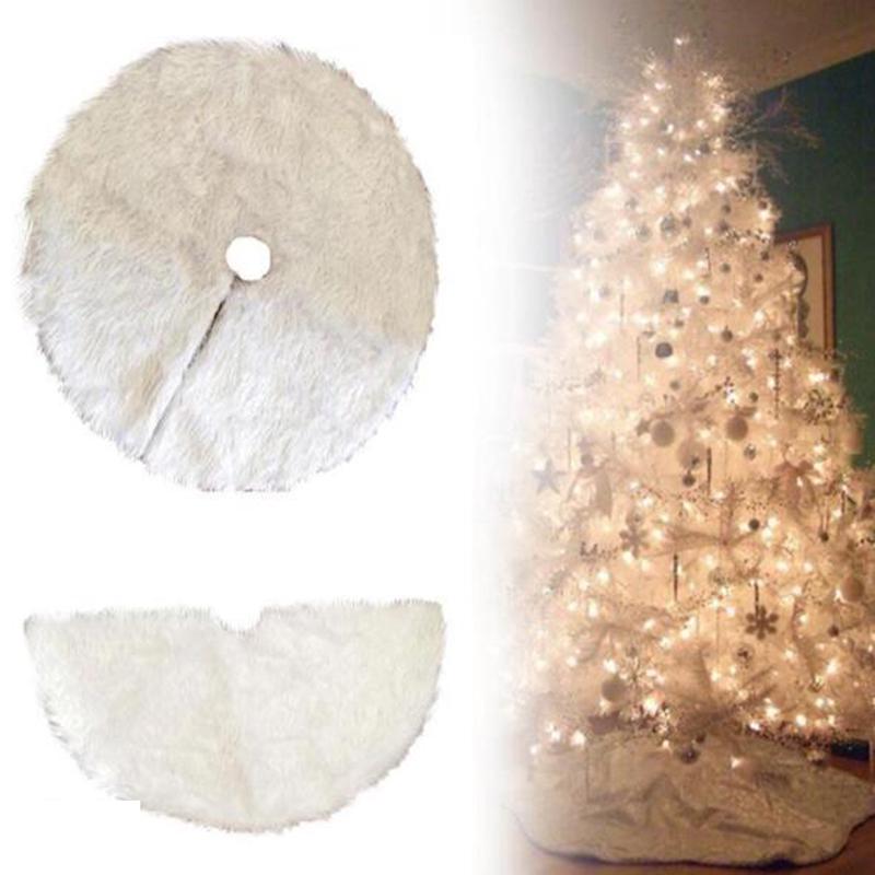 White Christmas Tree Skirt Plush Faux Fur Xmas Tree Carpet Merry Christmas Tree Decorations Ornament New Year Navidad Home Decor