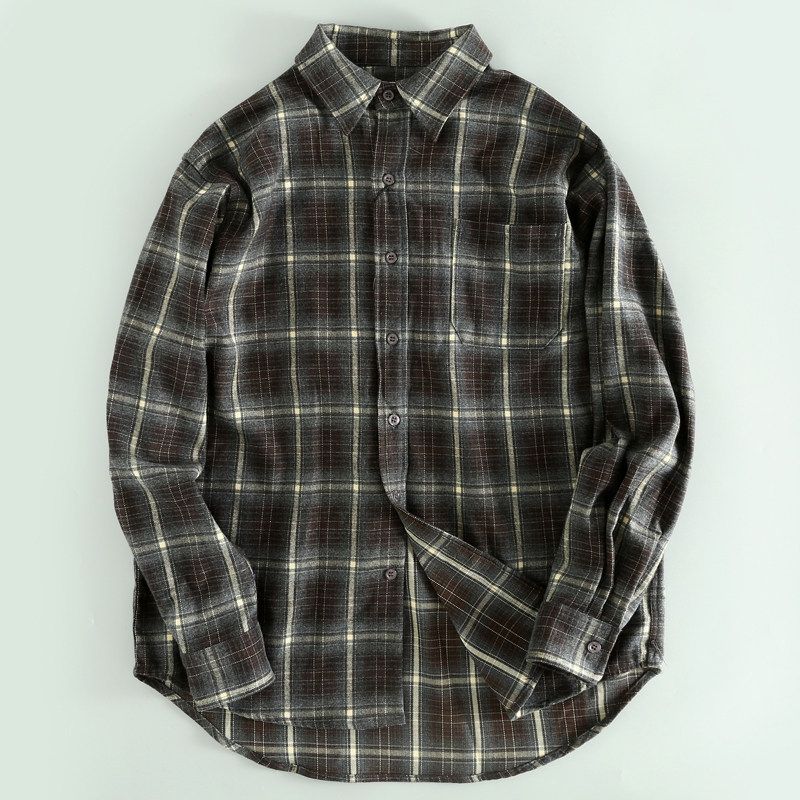 Island Country Good Goods ~ Foreign Trade Stylish Spring and Autumn Men's Long Sleeve Men's Clothing Plaid Shirts Sanding Craft All-Matching Shirt