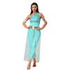 Womens Arab Princess Costume Belly Dance Design Gem Decor Contrast Color Shiny Tulle Overlay Jumpsuit