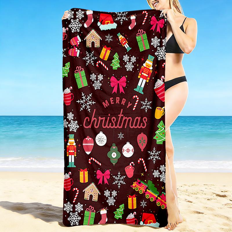 1Pc Christmas Festive Elements Beach Towel Quick Dry Multiuse For Beach Pool Gym Yoga Home Travel Christmas Halloween Xmas Gift S211