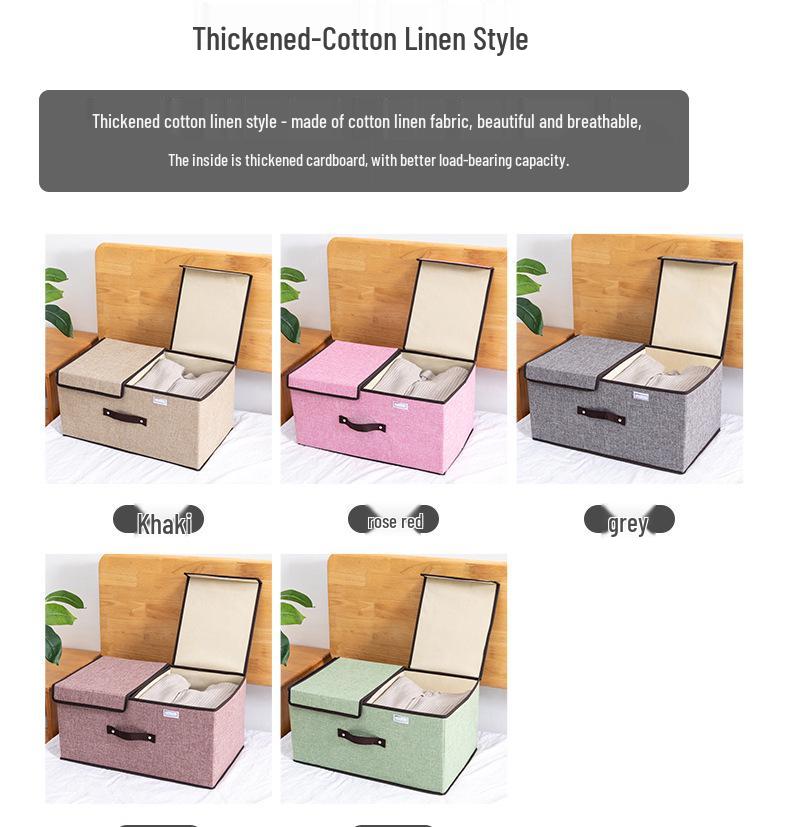 Foldable Cotton & Linen Large Storage Box with Double Lid for Miscellaneous Items and Underwear.
