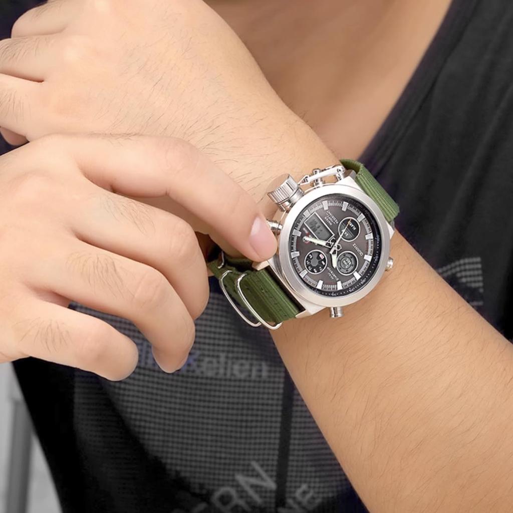 JewelryWe Analog Digital Japanese Kuotsu 3ATM Waterproof Men's Watch, Display, Display, Watch, Fashion, Unique, Multifunctional, Outdoor, Sports,