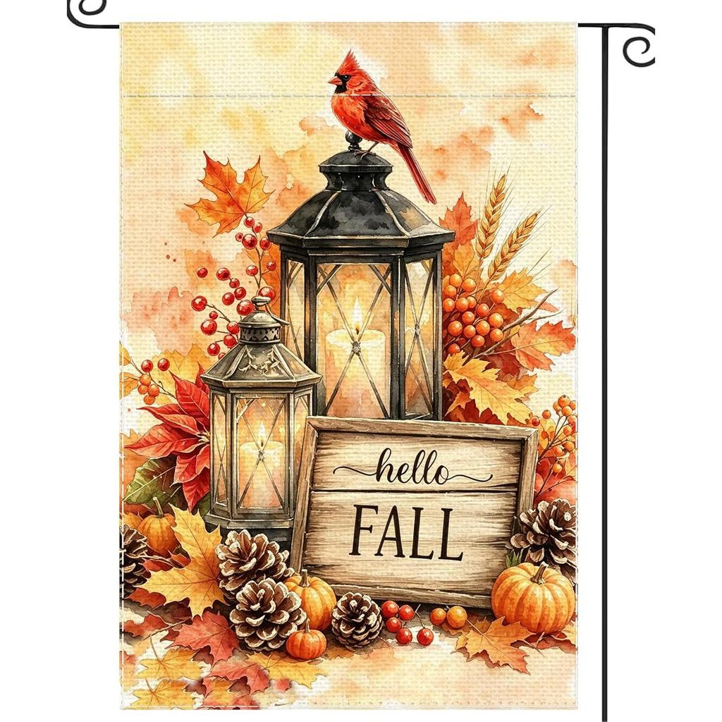 Cardinal Bird Hello Fall Garden Flag | Welcome Double-Sided Seasonal Yard Outdoor Decoration