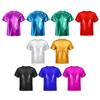 Camiseta Metálica Brillante de Manga Corta para Niñas Cuello Redondo Top para Fiesta de Baile y Actuación