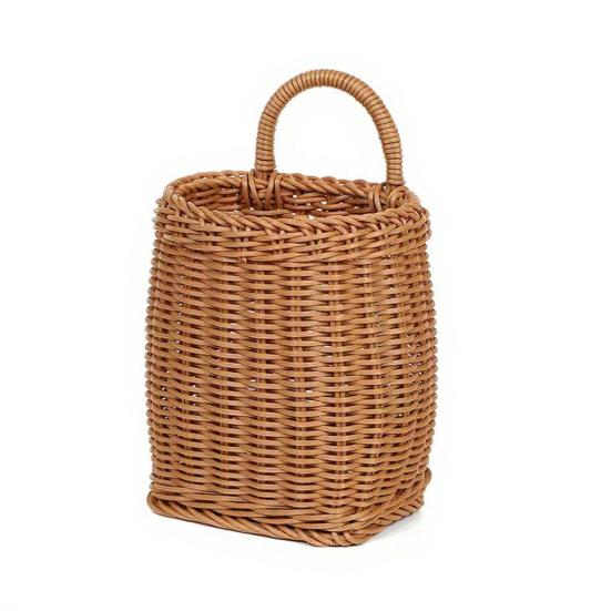 Woven Basket with Handle Rustic Storage Basket Wall Hanging Basket for Fruits Vegetables Snacks Home Farmhouse Kitchen Bathroom Bedroom Storage