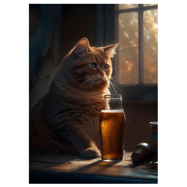 Ai Drawing Cute Drinking Cat Funny Prints Poster Canvas Painting Modern Wall Art Picture For Living Room Bedroom Home Decoration