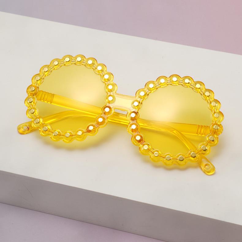 Kids Pearl Scallop Round Sunglasses Colorful Transparent Frame UV Protection Cute Shades For Girls Party KJ183