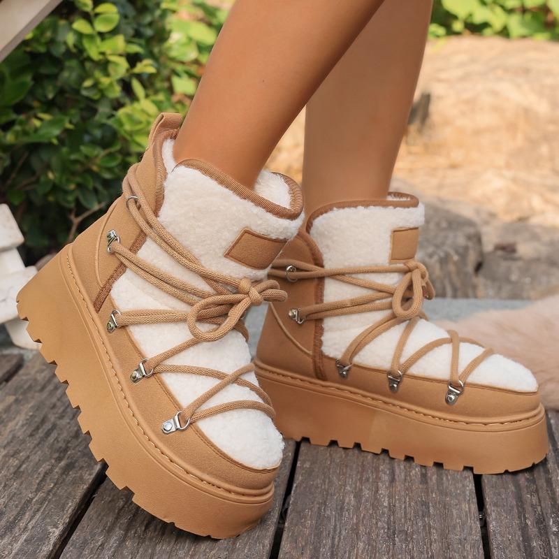 Grenzüberschreitender Außenhandel Schneestiefel Damen Neu Winter Fell Integriert Aufgeplüscht Verdickt Warm Rutschfest Nordost Baumwollstiefel