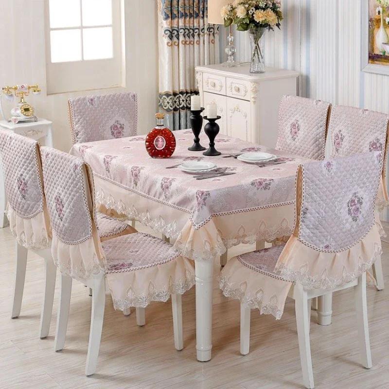 Lace Solid Color Chair Cover European Style Dining Table and Stool Cover Household Dining Table Cloth, Chair Backrest Cloth