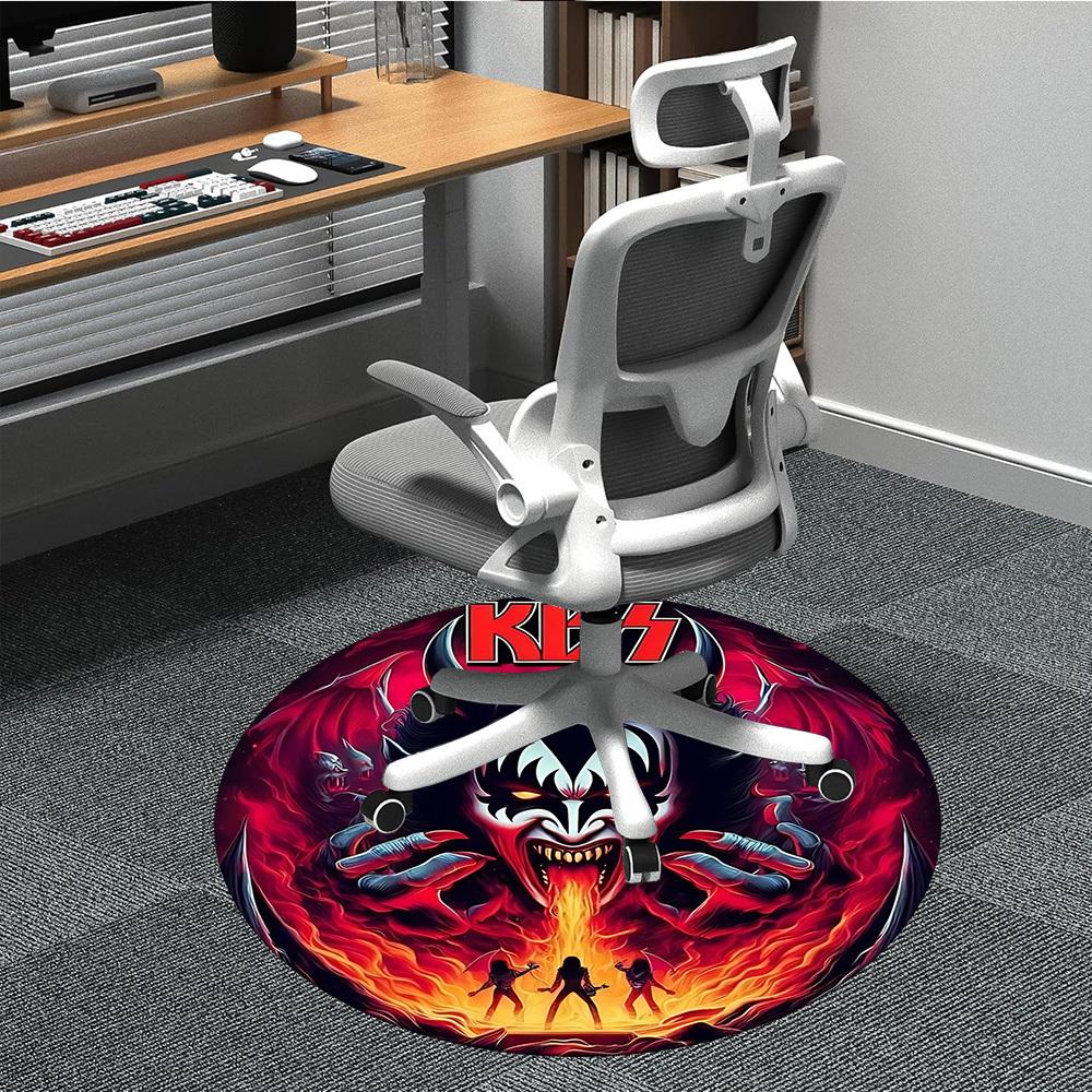 1pc KISS Music Office Round Area Rug, Under Office Chairs Bedroom Living Room Home Decor a1016297
