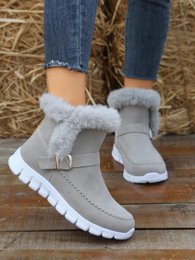 New Korean Style Women's Plus-Size Snow Boots - Thick, Warm, Colorful, Short Ankle Boots with Side Zipper.