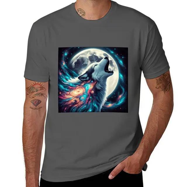 Cosmic Wolf Howg At the Moon TShirt Plus Size Tops New Edition Kawaii Clothes Tshirts for Unisex