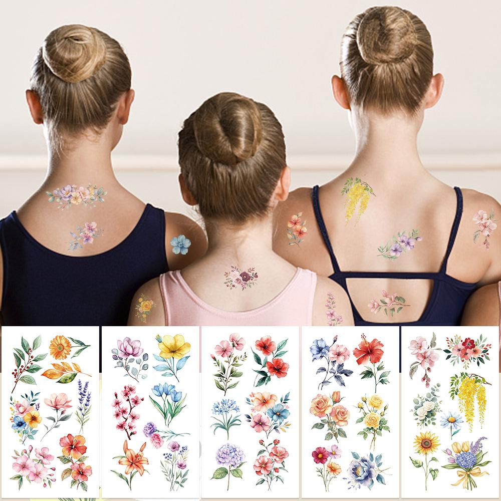 10sheets Flowers Rose Peony Lily Tattoo Stickers For Face Arm Body Temporary Waterproof Tattoo Stickers Kids Creative Gifts