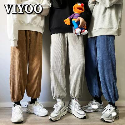 Y2K Man Casual Tie Leg Straight Pants Woman Joggers Clothes Corduroy Streetwear Oversize Trousers Man Korean Streetwear Pants For Men