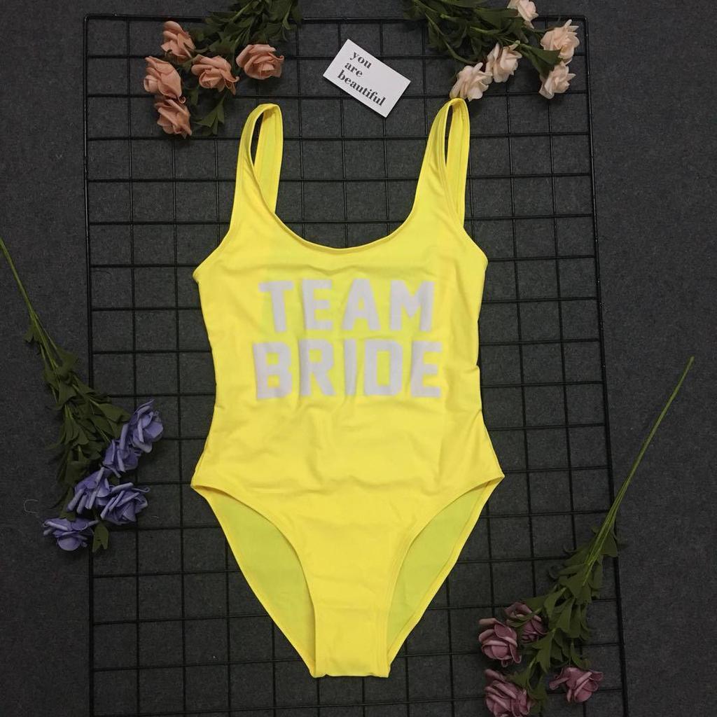 Gold Letter 'Team Bride' Backless One-Piece Swimsuit