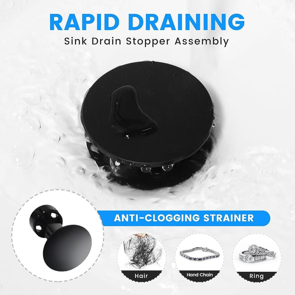 Bathroom Sink Drain Stopper with Overflow Fit Lavatory Vanity Sink Pop Up Drain Assembly By RUITHOE
