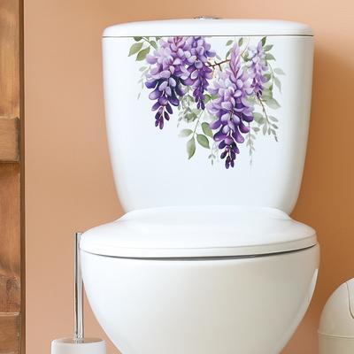 Elegante Lila Ranke mit Blättern und Blüten Toiletten- und Wandaufkleber Set Wasserdicht Selbstklebend Abnehmbare Folie für Badezimmer WC Heimdekor