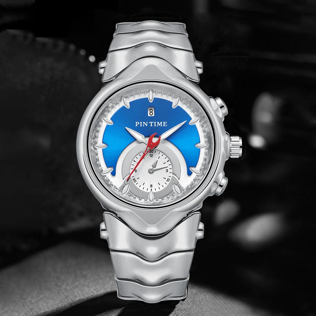 1pc men's watch, unique irregular wave-shaped case, Y2K futuristic date display, alloy strap for casual quartz watch, suitable f