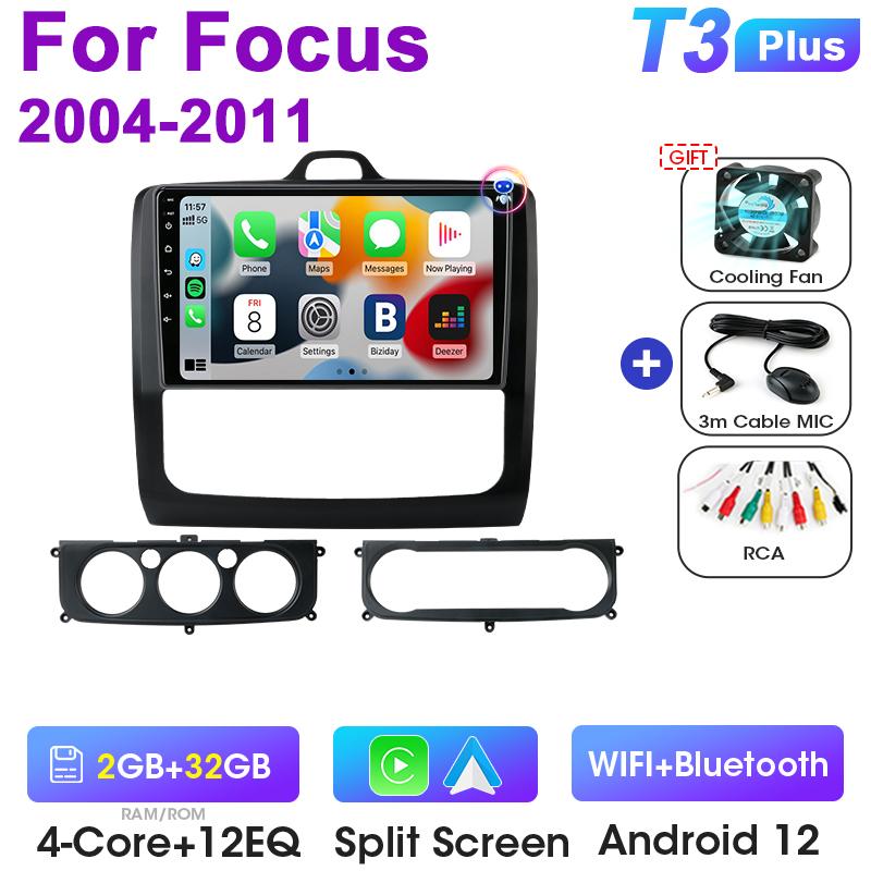 2 Din Android 12 Car Radio For Focus 2 3 Mk2 Mk3 2004 - 2011 Multimedia Video Player GPS 4G Carplay Auto Stereo DVD QLED RDS DSP