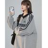 2025 Women's Grey Polo Collar Embroidered Sweatshirt – New Trend Oversized Loose Fit for Spring/Autumn