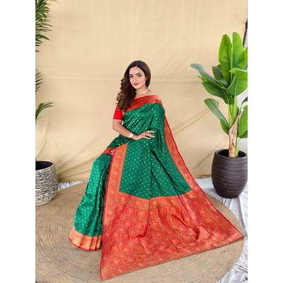 Pure Soft Paithani Silk Saree Woth Beautiful Contrast Weaving Border with Allover Beautiful Weaving and Rich Weaved Pallu