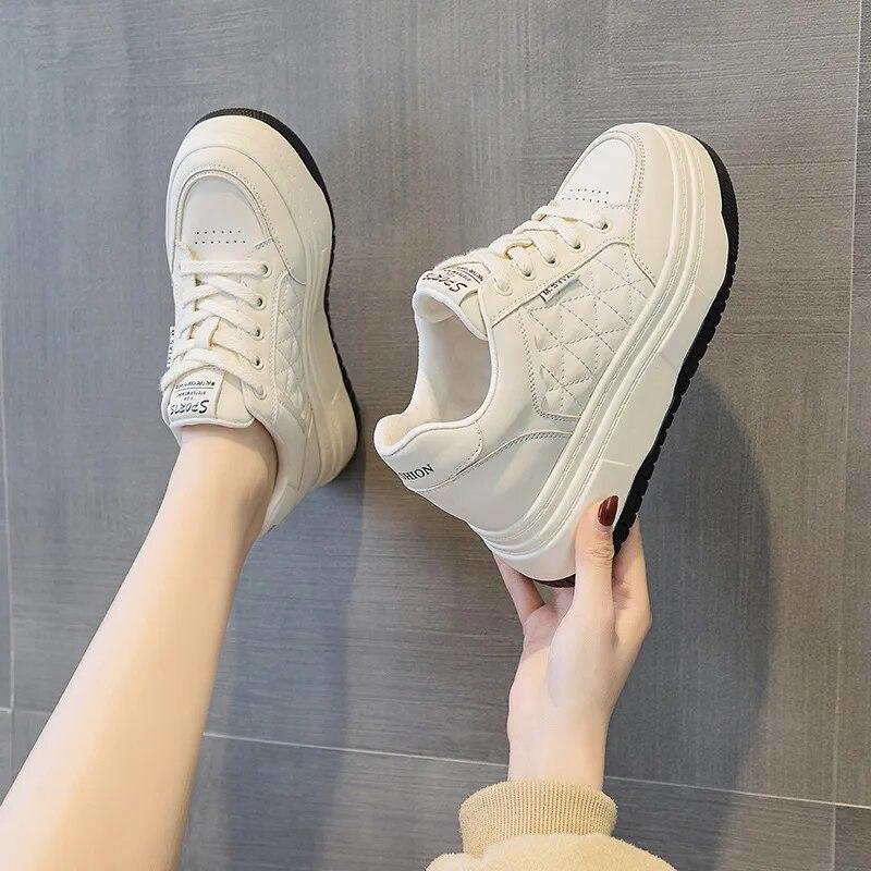 

Fujin 7 см кожаная платформа из микрофибры на танкетке модные скейтборды на толстой подошве весенне-осенние массивные кроссовки белые повседневные удобные туфли 40 бежевый