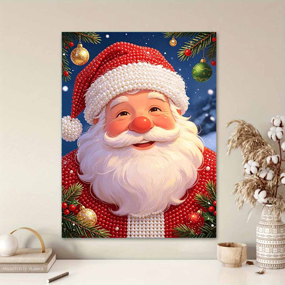 Frameless Pearl Bead Art Kit Santa Claus DIY Shiny Canvas Painting Creative Gift for Craft Lovers Home Wall Decor