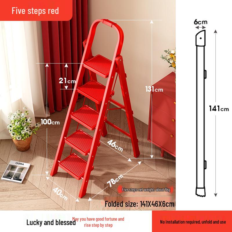 Multi-Functional Folding Indoor A-Frame Step Ladder with Handrail, Thickened Step Stool, Telescopic Design