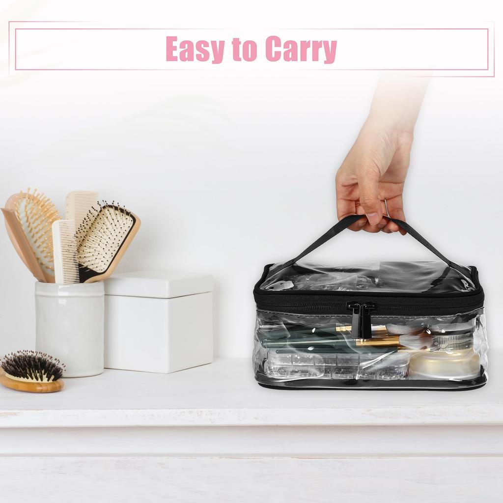 VOCOSTE Clear Makeup Transparent for Pack of Black Bag, Waterproof, PVC, Travel, 2,