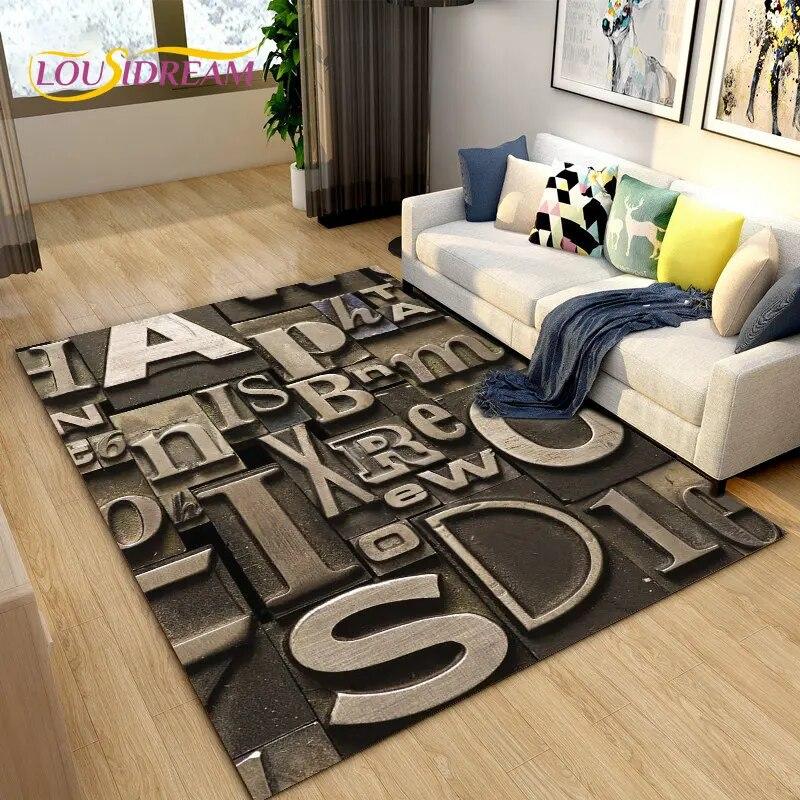 3D Letter Number Retro Nostalgia Area Rug,Carpet Rug for Living Room Bedroom Sofa Doormat,Kids Play Crawling Non-slip Floor Mat