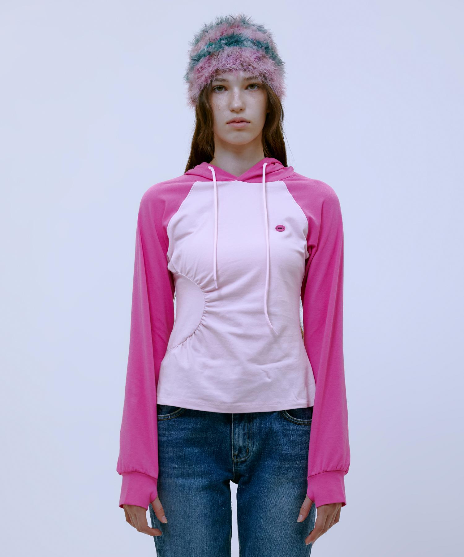 Thirteen Months Asymmetric Ruched Hoodie (Pink) Pink