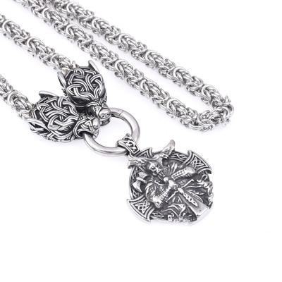 Norse Mythology Viking Stainless Steel Odin Cross Pendant Men 'S Domineering Stainless Steel Wolf Head Necklace Jewelry 