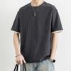 Retro Round Neck Solid Color Short Sleeve Men's Breathable Loose T-shirt Top