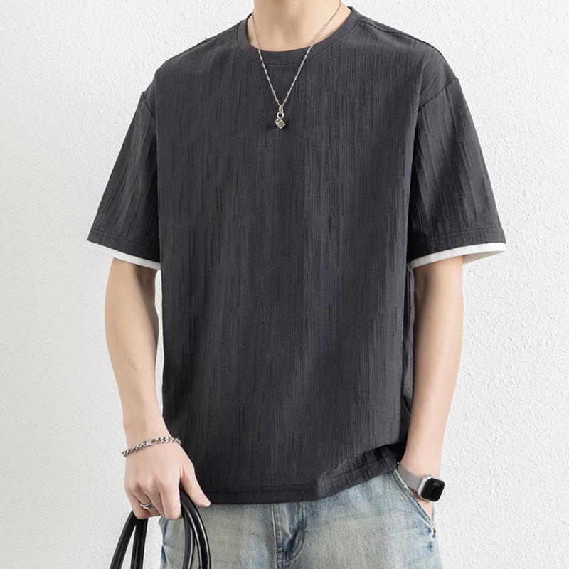Retro Round Neck Solid Color Short Sleeve Men's Breathable Loose T-shirt Top