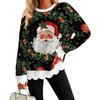Women's Crewneck Sweatshirt with Scalloped Wavy Hem and Christmas Print for Holiday Casual Wear