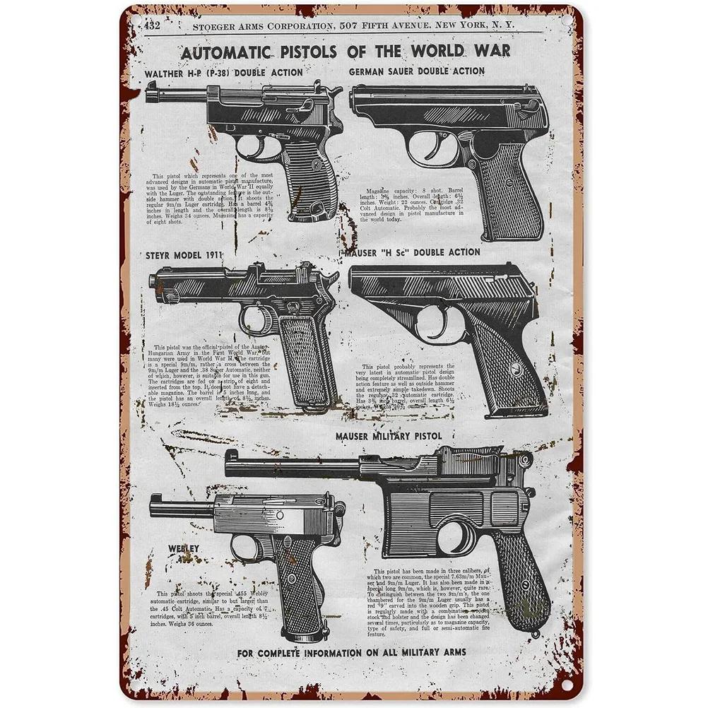 Metal Tin Signs Pistol Victory Wall Decoration Plaque Vintage Art Poster Iron Painting for Man Cave Home Cafe Garden Club Bar