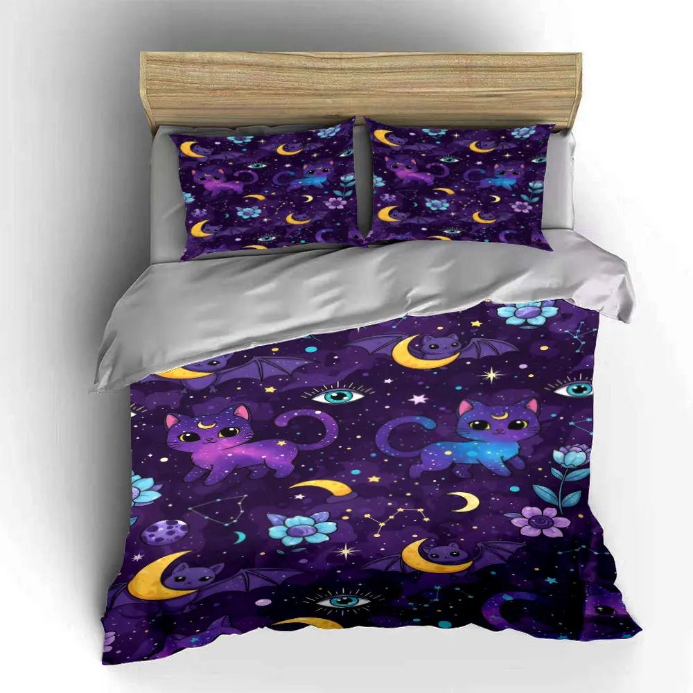 "Galaxy Cat Bat Decor Set" Bedding Set with 1 Duvet Cover 2 Pillowcases Single Double King Queen Gift
