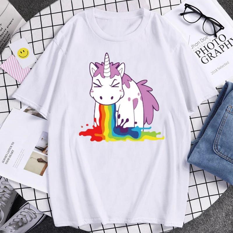 Funny Unicorn Rainbow Printed Summer Mens High Quality T Shirts Tops Casual Cartoon Tshirts Tops Summer Womens Top
