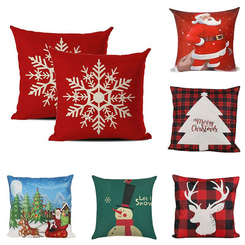 Stylish Snowman And Santa Christmas Pillow Covers For Couch Sofa Festival Decor