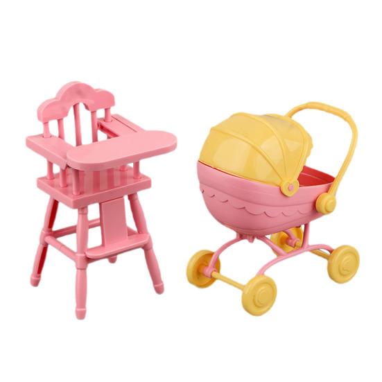 Mini Doll Stroller And High Chair Set for Dolls Realistic Baby Toy Stroller Lightweight Portable ABS Plastic Doll Accessories for Kids Imaginative