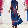 Women Plus Size V Neck Short Sleeve Maxi Dress Star Printed Red White Blue