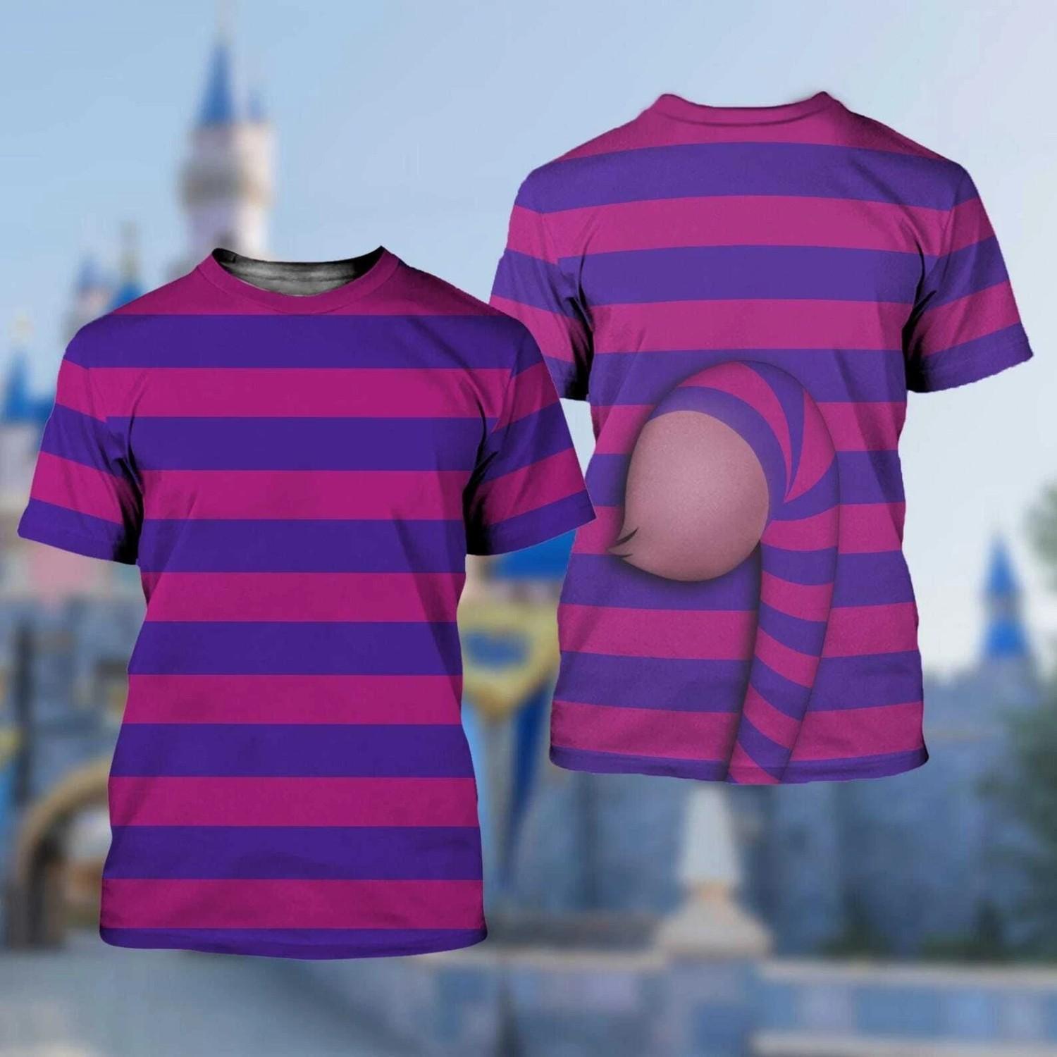 Cheshire Cat Cosplay Costume Halloween Purple Blue Stripe Tshirt 3D Printed XXL