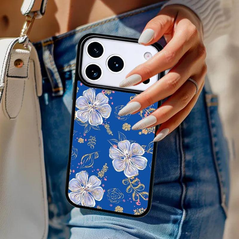 Blue Floral Phone Case For iPhone 17 Air 14 15 13 12 Max Cover For Apple 14 15 16 16e 11 Pro Max Plus Coque