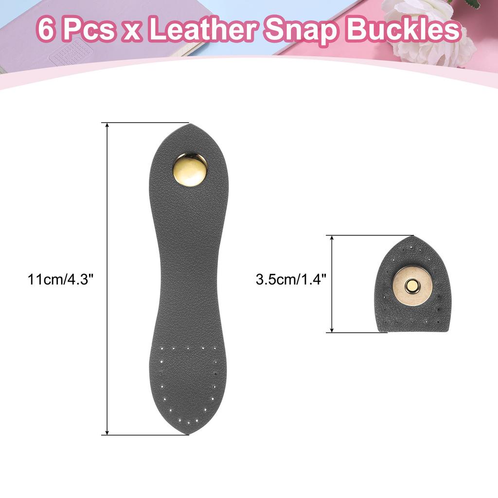 6pcs Leather Snap Buckles Sew On Toggle Closure Buckle Snap Buttons Tab Buckle Fasteners Buttons Replacement for Craft Sewing