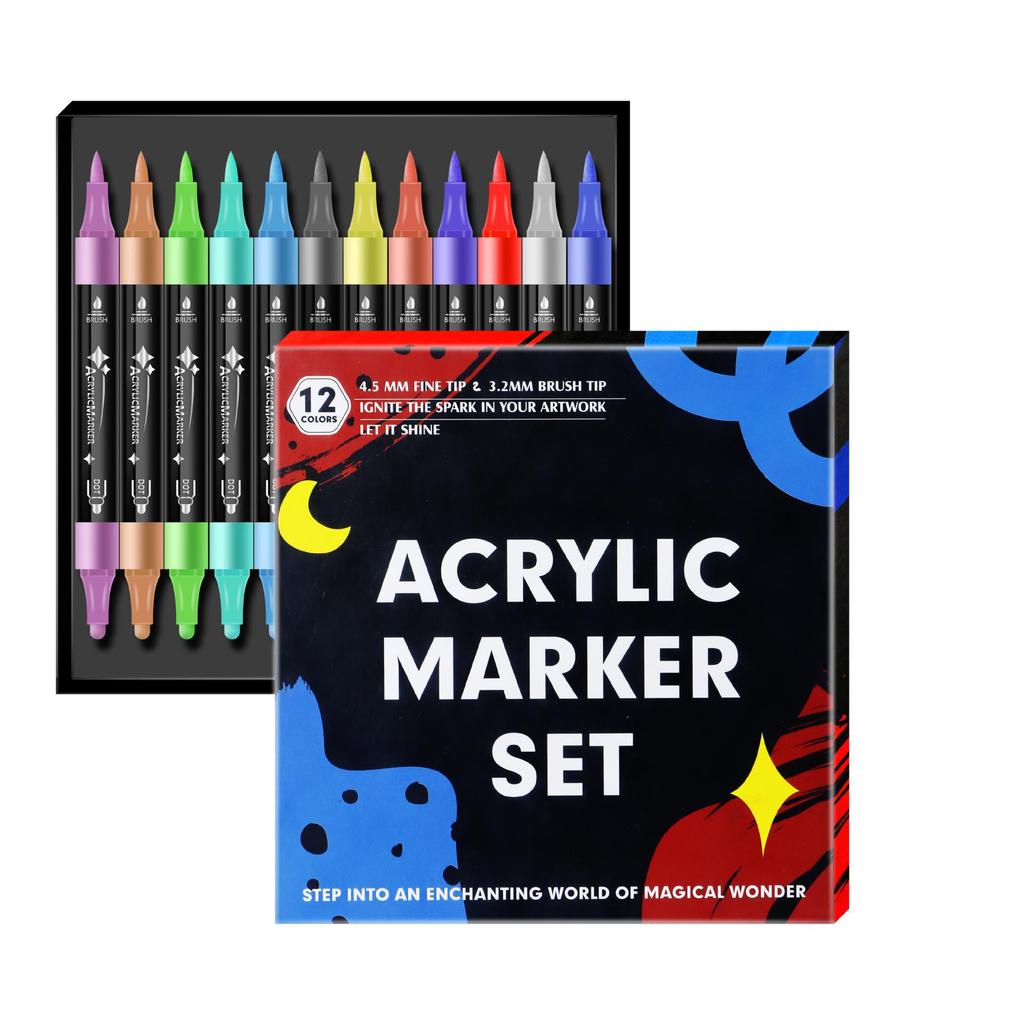 Dual-Tip Acrylic Water-Based Marker Brush Pens - Dududu Head Bestseller