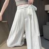 Womens Casual Wide Leg Pants With White Strap Design For Summer Comfort