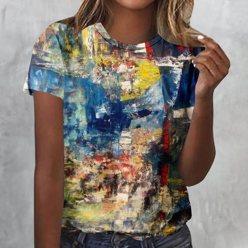 Vintage Oil Painting 3D Print T-Shirts Women Casual O-Neck Short Sleeve T Shirt Harajuku Tees Streetwear Y2k Top Female Clothing