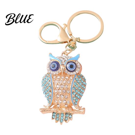 Decorative Owl Keychain Pendant 3D Cartoon Design Sparkling Rhinestones Inlaid