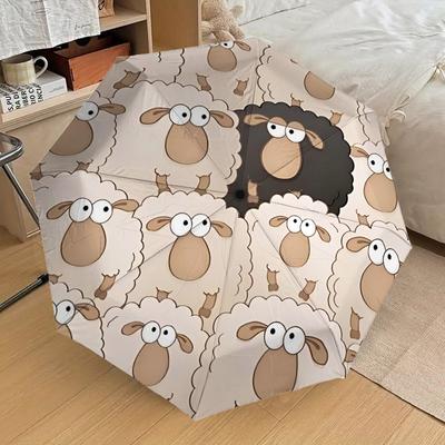 1PC Sheep Black Automatic Open/Close Umbrella with Windproof, 8-Rib Sturdy Canopy, Durable Ribs, Fashionable Design, Outdoor Accessory, Fun Prin, Holi