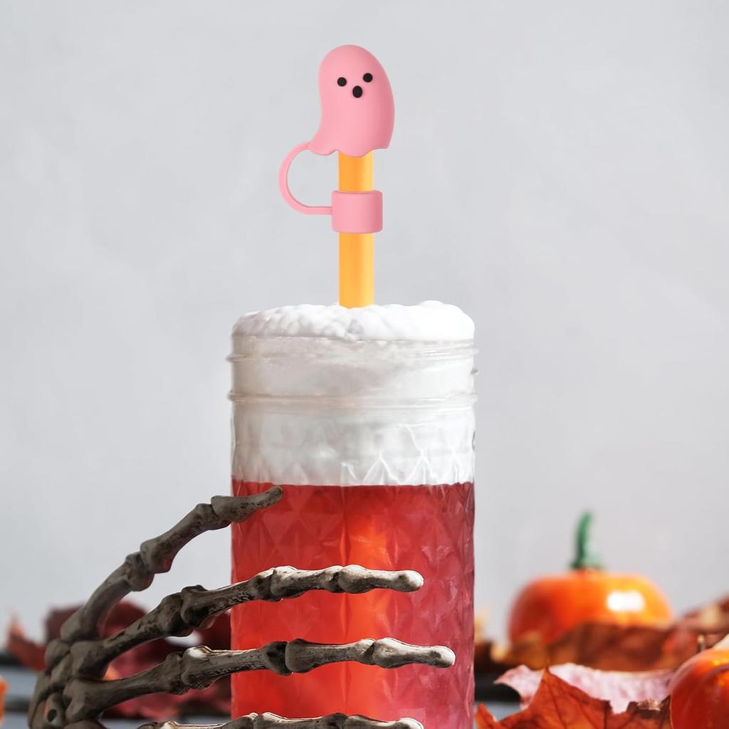 Cute Ghost Straw Covers Cap Compatible With Stanley Cup Silicone Reusable Drinking Straw Topper Accessories Halloween Gifts